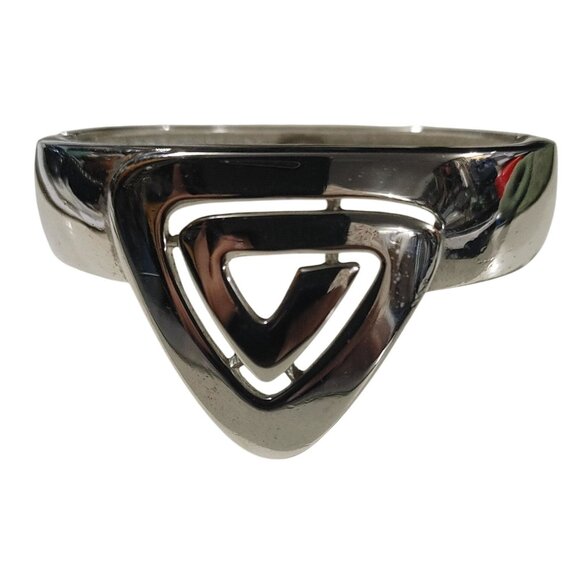 Givenchy Hinged Bracelet Bold Silver Tone Vintage Triangular Design Modernist - Picture 1 of 14